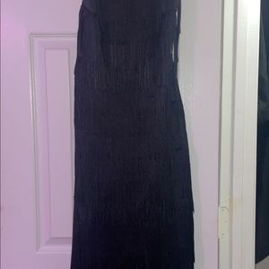 PRETTY LITTLE THING BLACK LOOSE TASSEL, LOW BACK DRESS